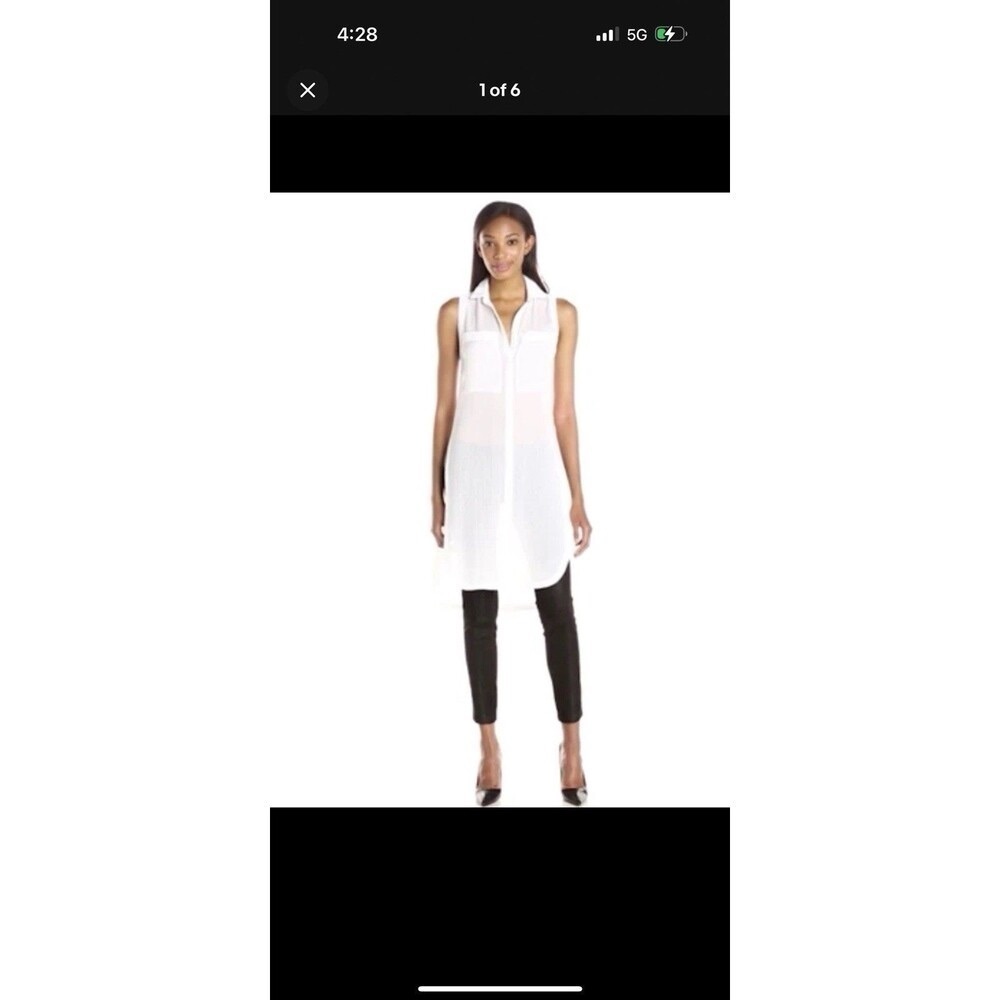 Helmut Lang Tunic Shirt  Swift Sleeveless Sheer Button Front White Size PT
